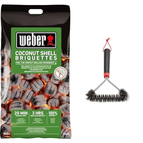 Weber Briquettes De Noix De Coco 8kg Noir & 12 Three-Sided Grill Brush