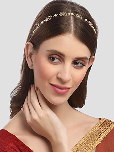 Karatcart Gold Plated Pearl Studded Floral Kundan Hairband for Women - Image 2
