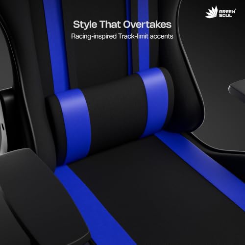 Image of Green Soul Raptor Pro Racing Edition|Ergonomic Gaming Chair with Massager & Legrest|Premium Fabric | 3D Armrest | Adjustable Neck & Lumbar Pillow|3 Year Warranty (Black & Blue)