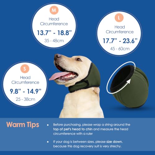 Image of Dog Calming Hoodie No Shake Dog Ear Wraps Water Resistant Ear Cover | Anxiety Relief Ears MuffsNoise Protection for Firework, Grooming, Thunderstorms, Swimming, Bathing, ArmyGreen L