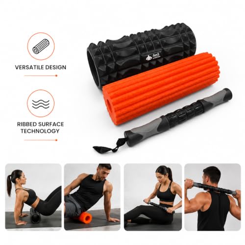 Image of Samson 3-in-1 Ribbed Foam Roller for Muscle Recovery, Yoga, Physiotherapy and Back Massage with Multi-Density Support