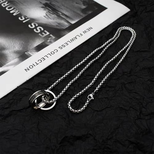 Image of Silver Chain For Man, Anti Tarnish Double-Ring Pendant Necklace, Stylish Accessories For Men, Locket For Men Stylish Suitable For Gift For Valentine'S Day And Anniversaries, Length 60cm
