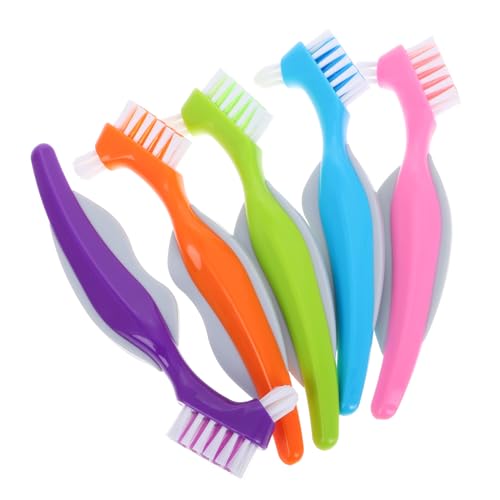 HIAKDOFT 5piezas Cepillo De Limpieza Para Dentaduras Postizas Cepillo Doble Duro Portátil Kit De Herramientas De Cuidado Dental Para Ancianos