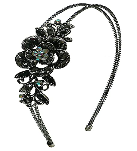 Jcgy Crystal Flower Headband Resilient Metal Wire Hairband U86121-0119Jet #TOP9