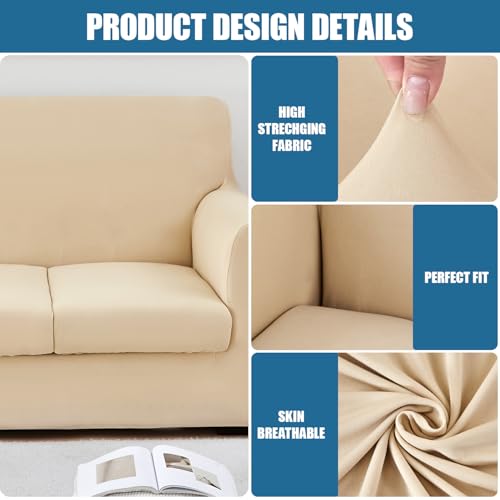JQinHome 4 Piece Stretch Sofa Cover Couch Cover, Loveseat Slipcover with 2 Separate Cushion Cover, Washable Furniture Protector for Living Room(Loveseat, Beige) — view 5