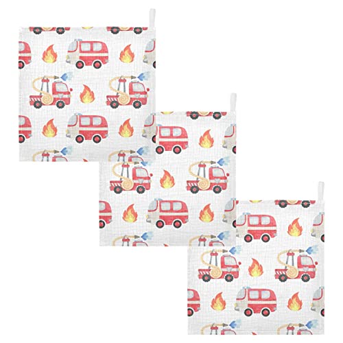 Image of vvfelixl Fire Department Funny Cars Baby Burp Cloths, Baby Muslin Washcloths for Boys Girls, Cotton Baby Face Towel for Newborn Infants Soft and Absorbent 11.8 X 11.8 in, 5 Pack