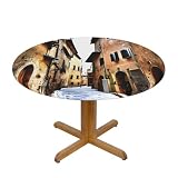 YQxwJL Italy Tuscan Print Round Waterproof Elastic Tablecloth Elastic Edged Table Cover Fits Tables Up to 40'-50'