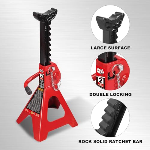 Image of Big RED Jack Stands 2 Ton with Double Locking : Adjustable Height Car Jack Stands for Cars, Sedans, Small Vehicles, 2 Pack