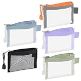 Ptwola 5 Pcs Mini Zipper Mesh Bags Coin Purse Keychain Pouch Clear Travel Small Item Toiletries Cosmetic Storage Organizer for Office Appliances Home Organization Key Lipstick Credit Card Beauty