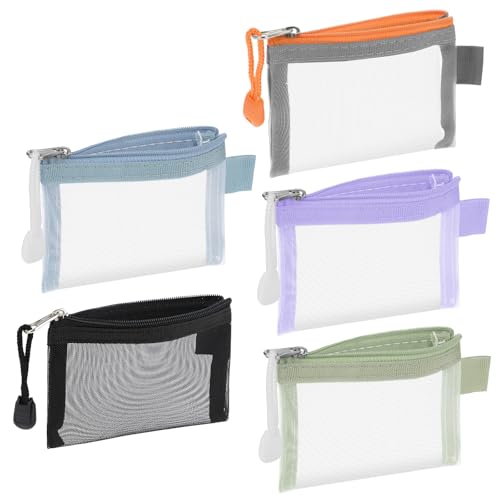 Ptwola 5 Pcs Mini Zipper Mesh Bags Coin Purse Keychain