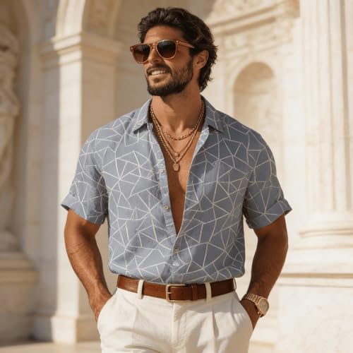 Image of Lymio Men Shirt || Men Embroidery Design Shirt || Half Slevee Shirt Men || Cotton Shirt (Available Also Packs) (Embro-Zigzag)