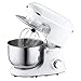 HOMCOM elektrisches Handmixer-Set 2-in-1 Handrührer mit Tischständer 5,5 L-Rührschüssel 1200 W 6 Geschwindigkeiten + Impuls-Modus inklusive 304 Stahl Weiß 37 x 23 x 37 cm