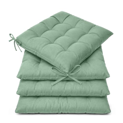 Casabella Pack of 4 Seat Pad for Dining Chair Garden Kitchen Chair Cushion With Tie On_9 Stitch_Sage Indoor/Outdoor Comfortable chair pads for Kitchen seat pads 9 stitch cushions