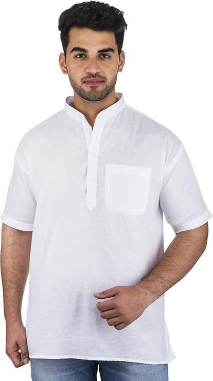 DESHBANDHU DBK Men's Cotton Short Kurta Without Pant | Mandarin Neck Half Sleeve Casual Kurta | Traditional Ethnic Regular Kurta | Solid Plain Kurta for Men's
