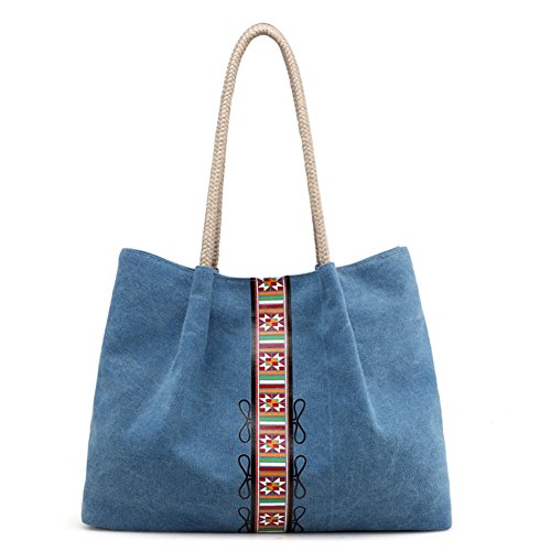 HM&DX Lona Totes Bolsos Hobo Hombro Compras de Las Mujeres Bolsa de Almuerzo para Escuela Viajes Playa Picnic Camping Citas Salida Gimnasio Yoga-Azul