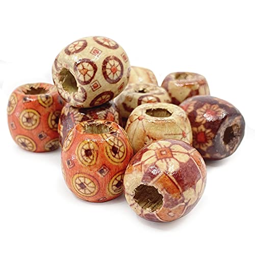 200 Patterned Wood Barrel Drum Beads Mixed Patterns 17mm x 16mm with 7.4mm Large Hole