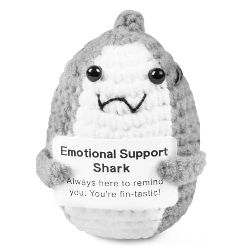 Vicloon Funny Positive Doll - Knitted Grey Shark With Card, Good Luck and Funny Gifts, Pocket Hug for Birthday Gift Party Decoration