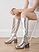Shoe'N Tale Platform Knee High Boots for Women Block Chunky Heel Round Toe Side Zipper Tall Boots(8.5,Silver)