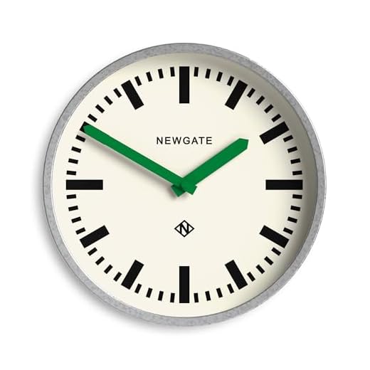 NEWGATE® Luggage Wall Clock | Modern Retro Metal Station Clock | 30cm | Deep galvanised Metal case with Green Hands | Contemporary Vintage Style for Kitchen, Living Room or Office