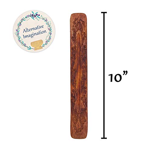 Floral Wooden Ash Catcher With Carved Design For Single Incense Sticks - Meditation Accessories, Spiritual Decor, Home Fragrance, Room Decor (10 Inches Long) #TOP4