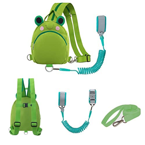 JIANBAOCute Animal Toddler Safety Chest Backpack with Leashes Anti Lost Wrist Link for 3 to 6 Years Kids Girls Boys (Frog)