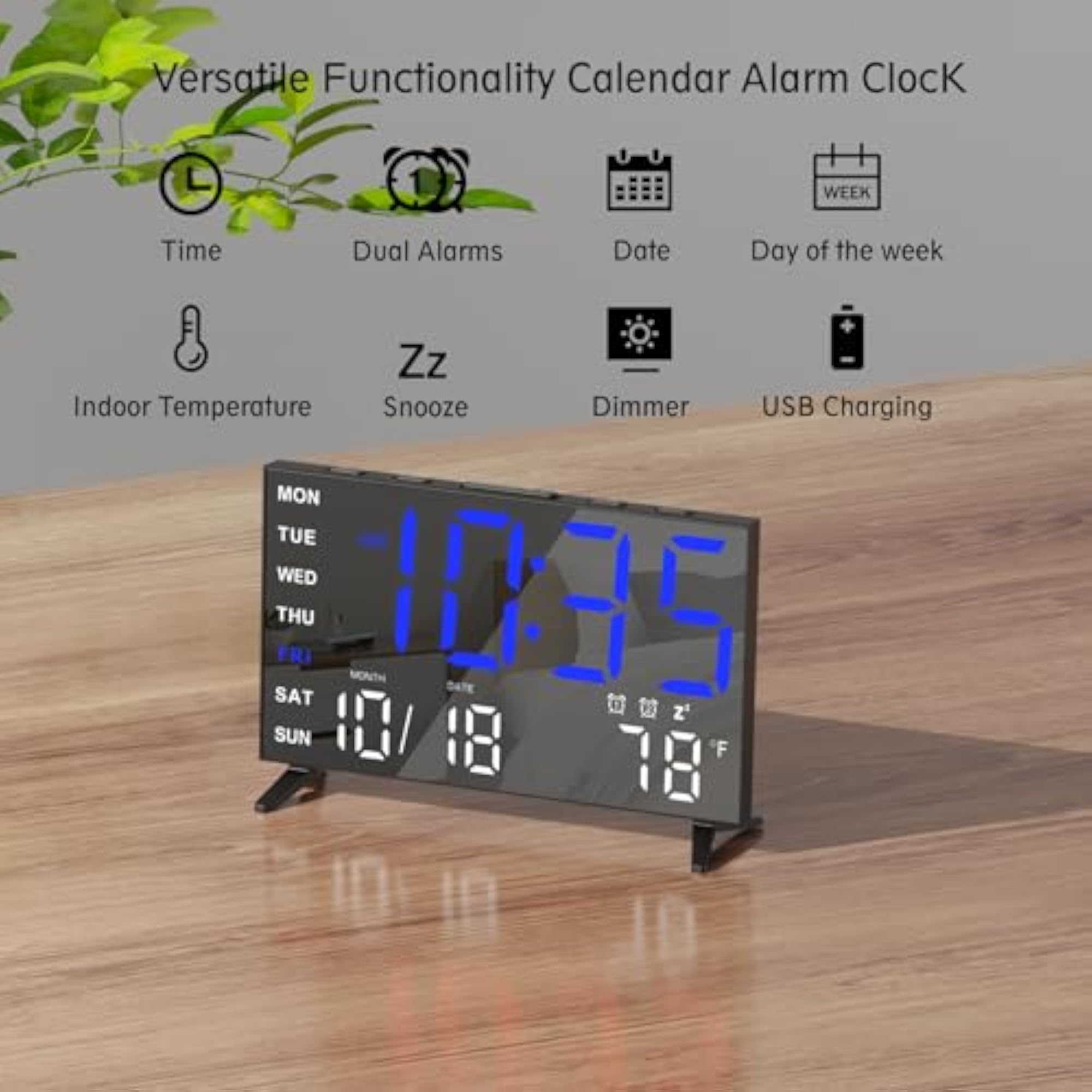 Digital Mirror Alarm Clock with Date and Temperature Display