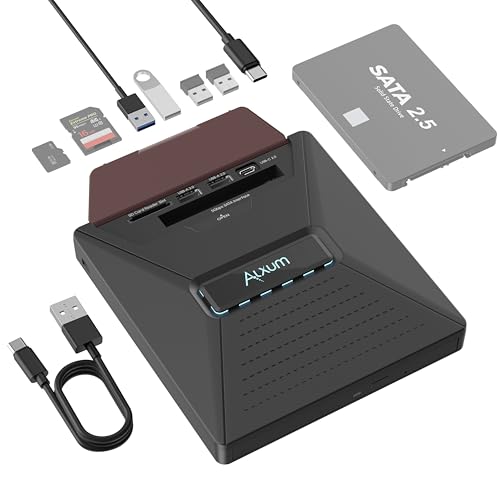 Alxum Laptop External CD DVD Drive - CD/DVD Burning Supports SATA 2.5' Hard Drive 3 USB 2.0 Interfaces and SD Micro SD Compatible with Win2000/XP Linux Mac 10 OS System SATA&CD, SD&CD Mutual Burning