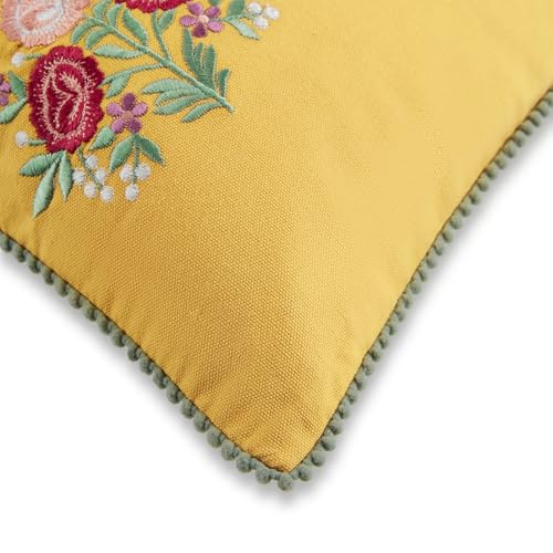 Image of haus & kinder Decorative Embroidered Sham Cushion Cover Set of 1, Cotton Throw Pillow Cushion Cover 12x18 Inch for Sofa, Couch & Living Room Decor, Soft Breathable Rectangle Cushion Case