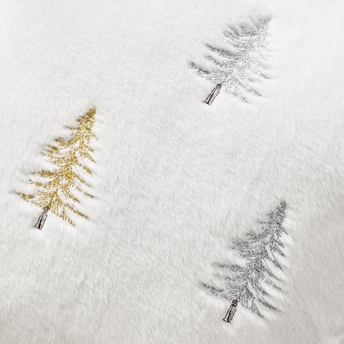 Image of MIULEE Christmas Decorative Faux Fur Pillow Covers 20x20 Inch White Gold