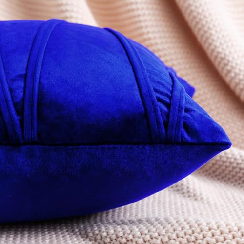Image of Khooti Velvet Striped Cushion Cover Pack of 1-18 inchX18 inch /46X46 Cm | Royal Blue | Soft Pillow Covers Cushion Case for Sofa Bedroom Living Room Chair Car, Cushion Cover with Zig Zag Pattern