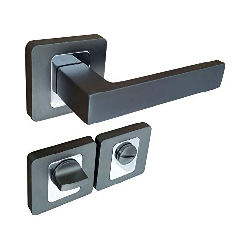 ShouSiFang Juego de manijas de puerta cuadradas de aleación de aluminio, gris oscuro y cromo, WC Cover