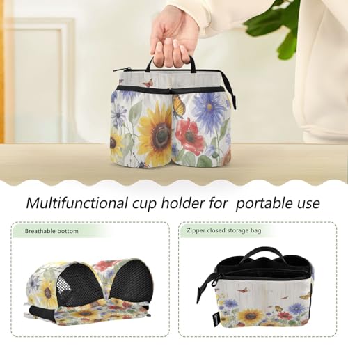 Image of Luggage Cup Holder for Suitcases Free Hands Suitcase Cup Holder Travel Luggage Drink Holder Portable Luggage Cup Caddy Bag Carrier with Handle Watercolor Cornflower Butterfly
