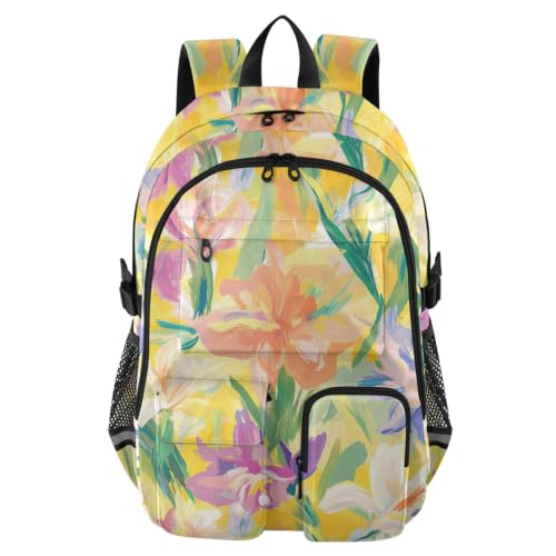 Mochilas de viaje para laptop con estampado de lirios amarillos y base reforzada