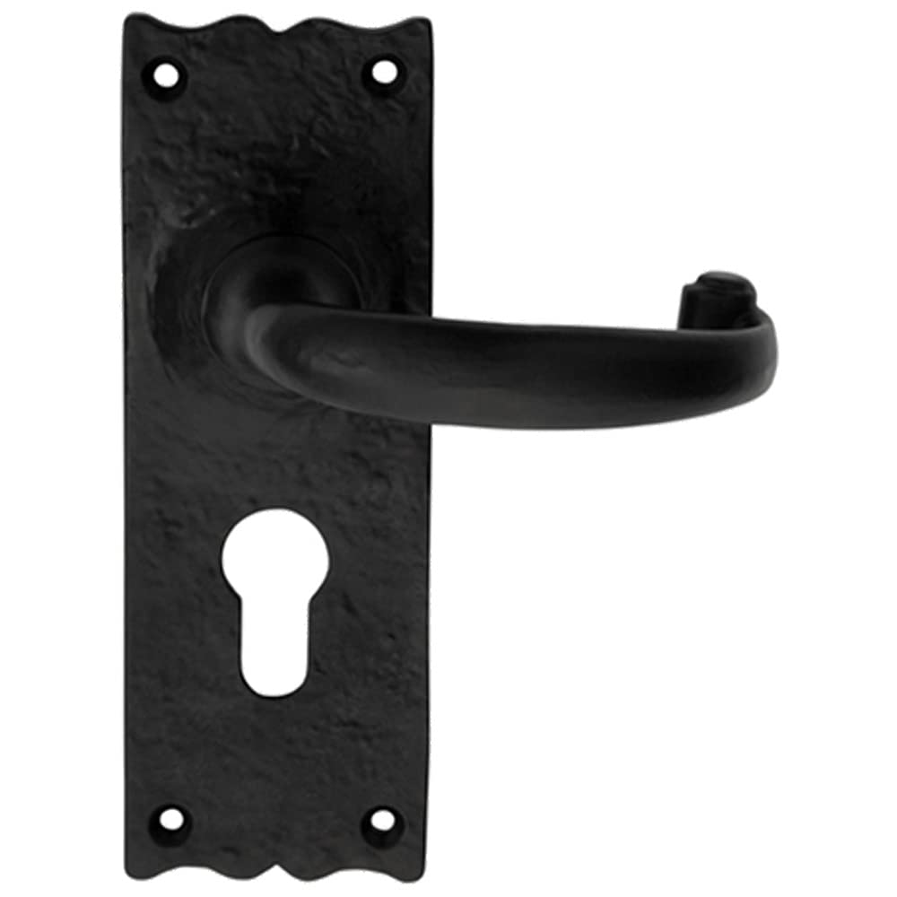 Pair Forged Curved Lever Handle On Euro Lock Backplate 155 X 54Mm Black Antique 5056492578935