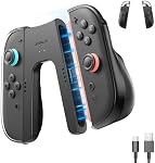 JSAUX Switch 2 Charging Grip for Nintendo Switch 2, Magnetic Grip Controller Compatible with Switch 2 JoyPad, Play While Charging with LED Indicator& 1.5m/4.9ft Charger Cable (Charging Grip with Case)