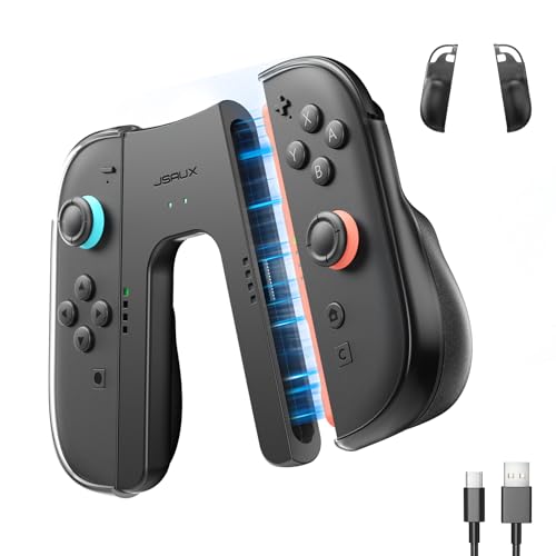 JSAUX ergonomiczny uchwyt ładujący kompatybilny z konsolą Nintendo Switch 2, magnetyczny uchwyt kompatybilny z kontrolerami JoyCon Switch 2, granie ładowania, wskaźnik LED, kabel 1,5 m/4,9 ft – czarny