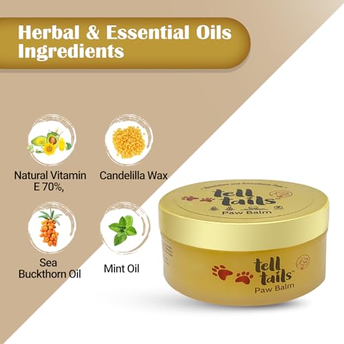Image of Tell Tails Paw Cream for Dogs - 50g Pack of 2 - Hydrates, Protects & Heals Cracked Paws - Vitamin E, Candelilla Wax, Sea Buckthorn & Mint Oil - Restores Moisture & Shine - for Labrador & All Breeds