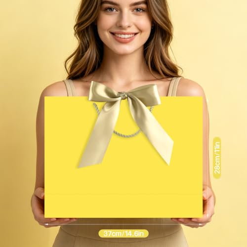 Image of JMANNI Gift Bags with Handles, 14.6 inch Large Gift Bags with Tissue Paper | 1 Pcs Yellow Bags, 2 Tissue Paper and 1 Cards, for Baby Shower, Wedding Bridal Shower, Birthday Party