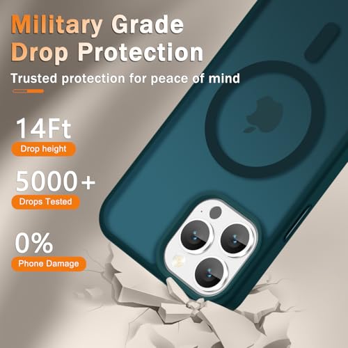 Image of YENAPOON for iPhone 13 Pro Max Case, Matte Magnetic Phone Cover [with 1 Screen Protector] [Support for MagSafe] [Shockproof Military Grade Protection] Translucent Frosted Back, Blue