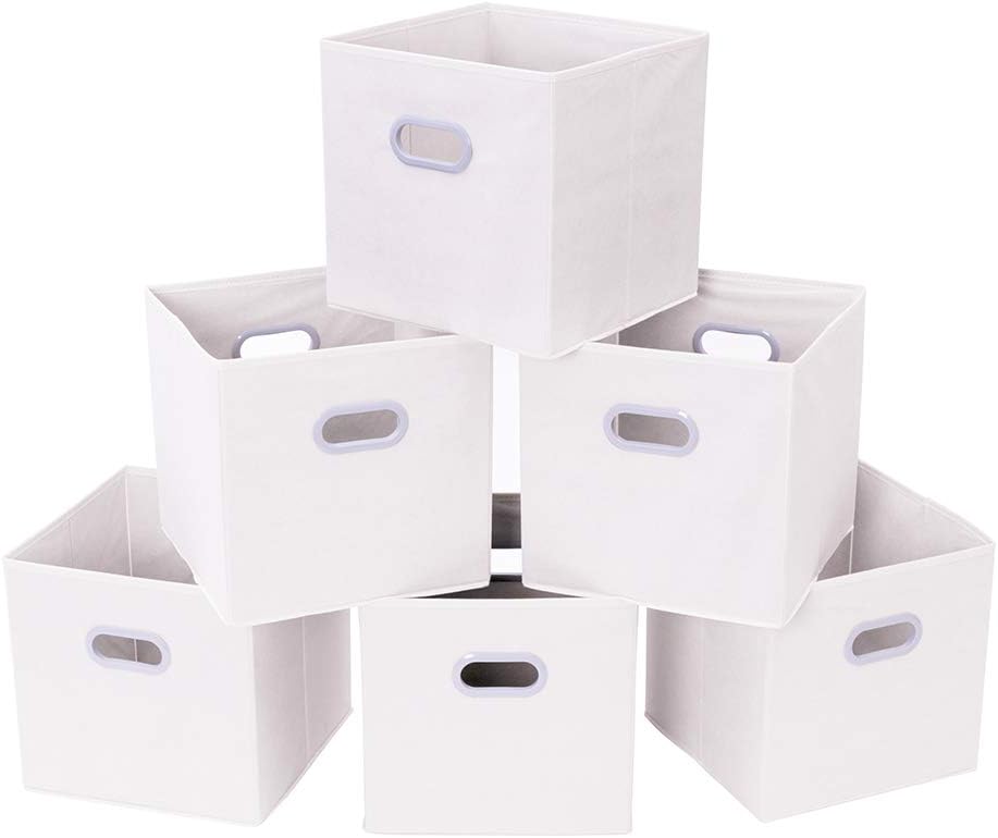 Storage Cubes Bins Baskets Containers with Dual Handles, Foldable, Set of 6 (Beige)