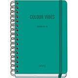 Dohe   Agenda Scolaire 2025 2026   Semainier, Taille A5 (15x21 cm), Espagnol et Anglais, Fermeture à Spirale Double et Élastique, Couverture Rigide, 4 Pages d'Autocollants   COLOUR VIBES Vert