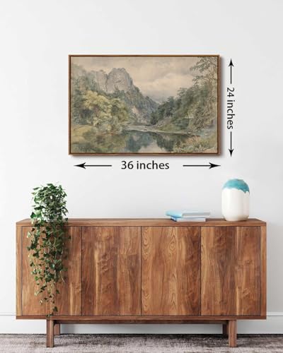 Image of KISSFOX Vintage Framed Wall Art Decor Rustic Landscape Pictures Wall Decor Spring Wildflowers Scenery Canvas Art Prints Countryside Cottage Paintings Artwork For Bedroom Living Room Kitchen