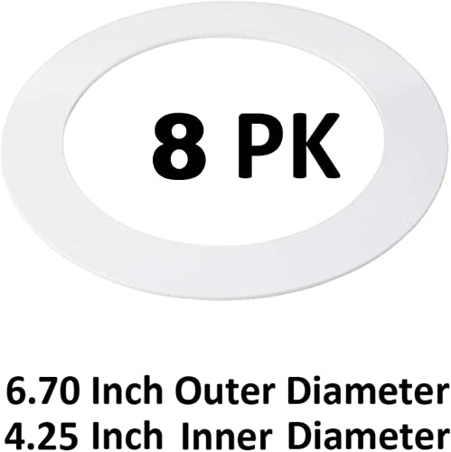 Image of LightLabs Goof Ring Gloss 8 Pack 6.7 inch Diameter for 4 inch Cans. Inlcudes Mounting Tape to Fix Drywall Damage for Flush Mount Recessed Down Lights. 4.2 inch Inner Diameter Recessed Light Cover Glossy White
