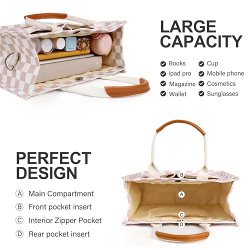 Image of Canvas Tote Bag for Women with Pockets Crossbody Bag Tote Shoulder Handbags Casual Work Bags Everything Tote Bag