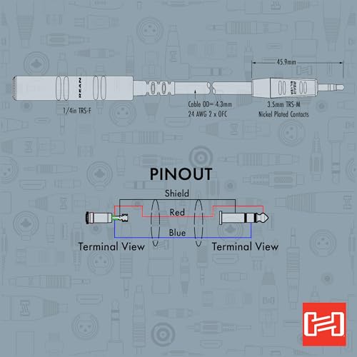 Cable adaptador Hosa HXMS-025 Pro 3.5mm a 1/4 pulg 25 pies miniatura 5