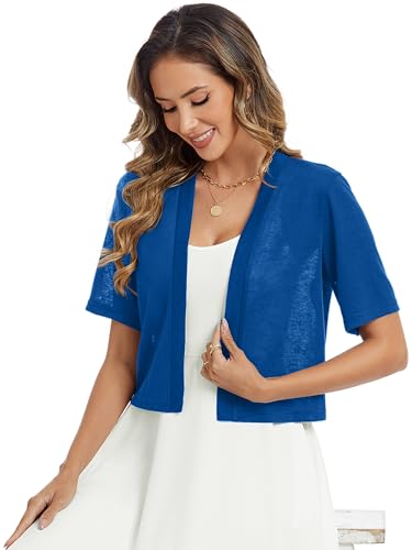 Image of Heymoments Women Thin Shrugs Short Sleeve Lightweight Cropped Tops Open Front Knitted Cardigan for Dress Summer Bolero