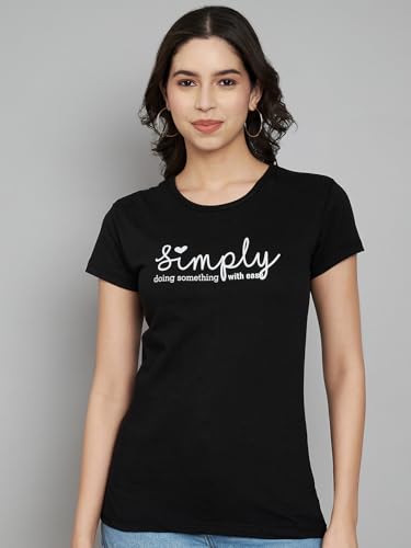 Image of Women Cotton Regular Fit Round Neck T-Shirt (Simply)