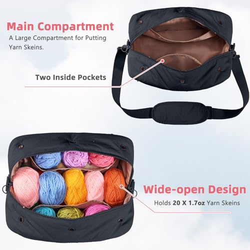 Image of MYBAGZIGN Crochet Bag Organizer for Yarn & Hooks, Large Capacity Yarn Storage Bag with Yarn Holder Holes, Portable Crochet & Knitting Bag for Crocheting on the Go, Craft Travel Bag Gifts for Women