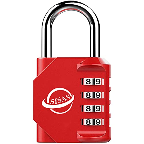 SISAV 4 Digit Combination Lock,Gym Padlock,Outdoor Combination Padlock,Suitable for School Lockers,Tool Boxes,Fences,Gate(Red 1Pack)