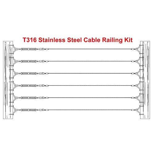 20 Pack 1/8" Heavy Duty Stainless Steel Cable Railing Kits for Wood Posts, DIY Balustrade Kit with Jaw Swage Fork Turnbuckle US Stock